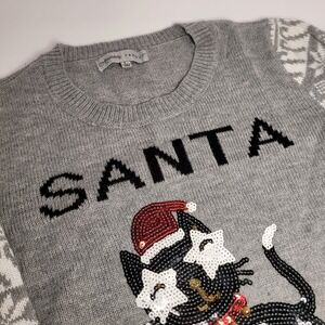 Absolutely Famous Santa Claws Cat Sweater W Large Gray Sequin Ugly Christmas